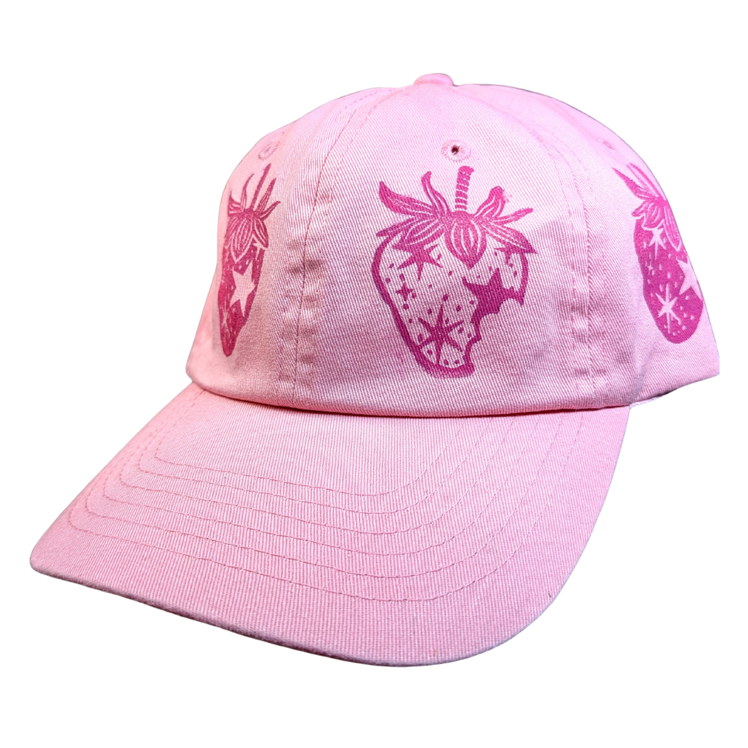 Pink cap with magenta Starry Strawberries [Adult Size]