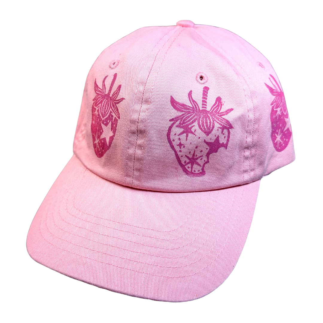 Pink cap with magenta Starry Strawberries [Adult Size]