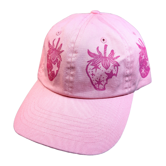 Pink cap with magenta Starry Strawberries [Adult Size]