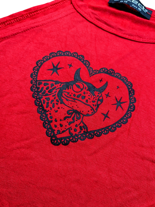 Red crop top with black Devilish Toad [L/XL]