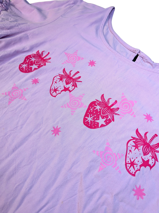 Lilac shirt with pink Strawberries & Stars [XXL]