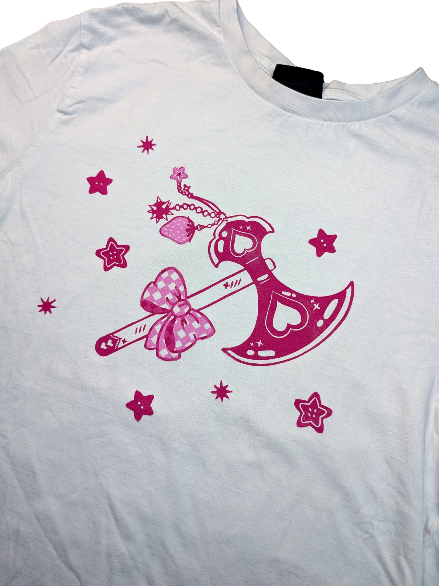 Camisa blanca con hacha rosa y estrellas con botones [M/L]