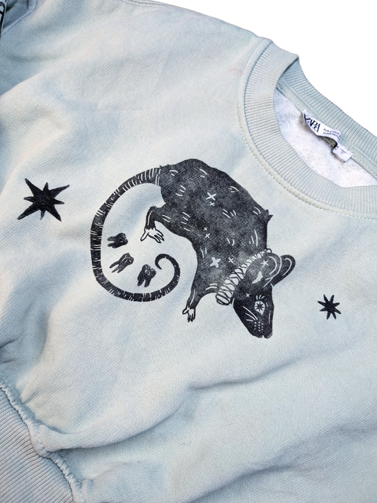 Mint cropped sweatshirt with black Rat & Teeth [S/M]